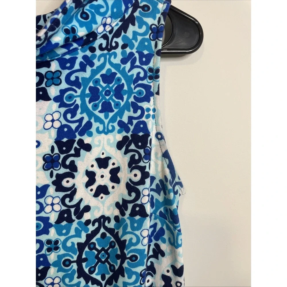 Talbots Blue Tile Print Shift Dress Sleeveless Preppy Coastal Size S